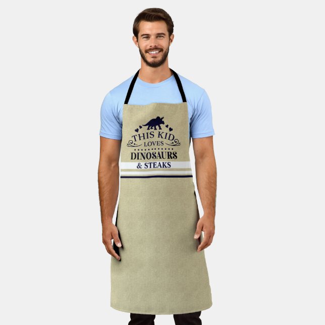 This kid loves Dinosaurs sand linen pattern custom Apron (Worn)