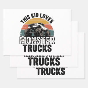 This Kid Loves Monster Trucks Wrapping Paper Sheet