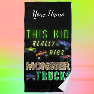 This Kid Really Digs Monster Trucks Beach Towel