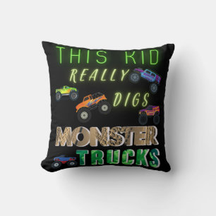 This Kid Really Digs Monster Trucks Cushion