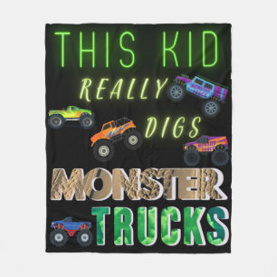 This Kid Really Digs Monster Trucks Fleece Blanket