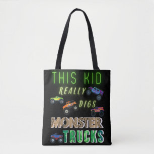 This Kid Really Digs Monster Trucks Tote Bag