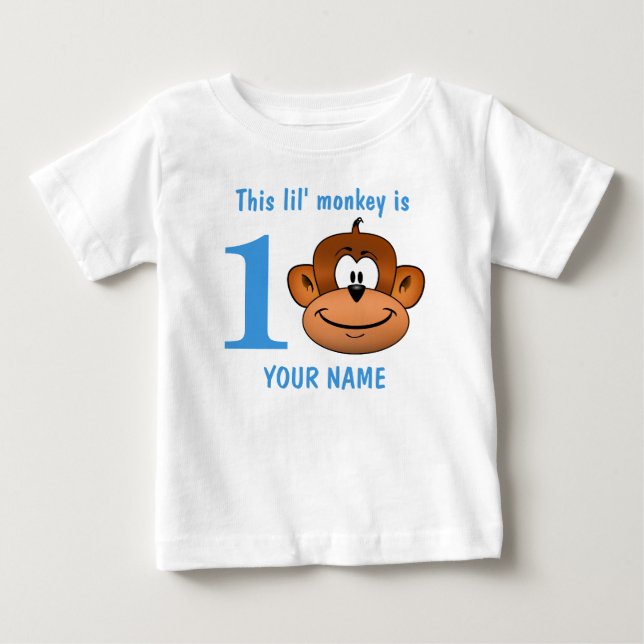 This Lil' monkey is one two three First Birthday Baby T-Shirt (Front)