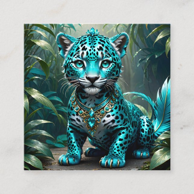 This little baby is a surreal fantasy jaguar  square business card (Front)