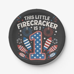 This Little Firecracker is 1 Birdtday 4th of July Paper Plate