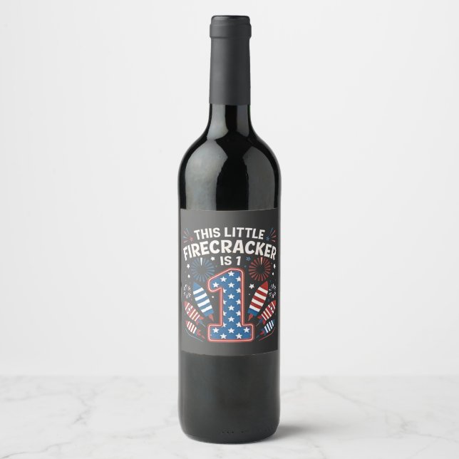 This Little Firecracker is 1 Birdtday 4th of July Wine Label (Front)