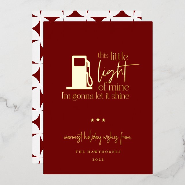 This Little Light Of Mine Gas Humour Christmas Foil Holiday Card (Front/Back)