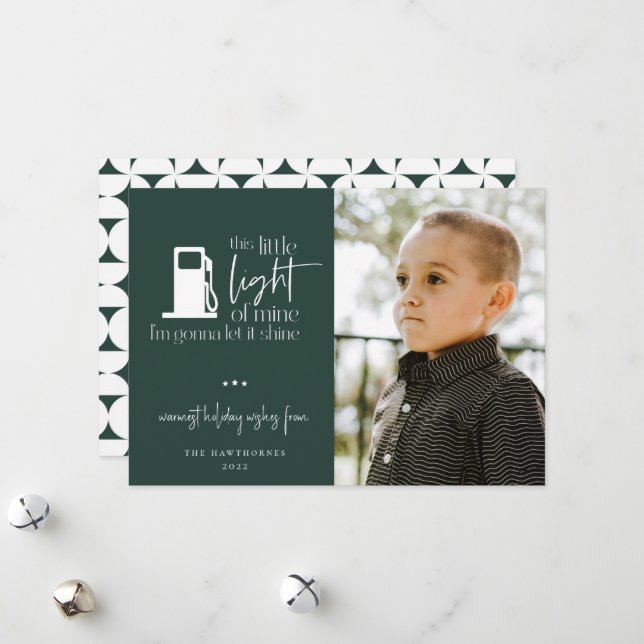 This Little Light Of Mine Gas Humour Photo Holiday Card (Front/Back In Situ)