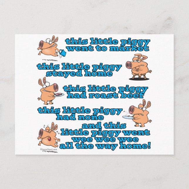 this little piggy nursery rhyme cartoon postcard (Front)