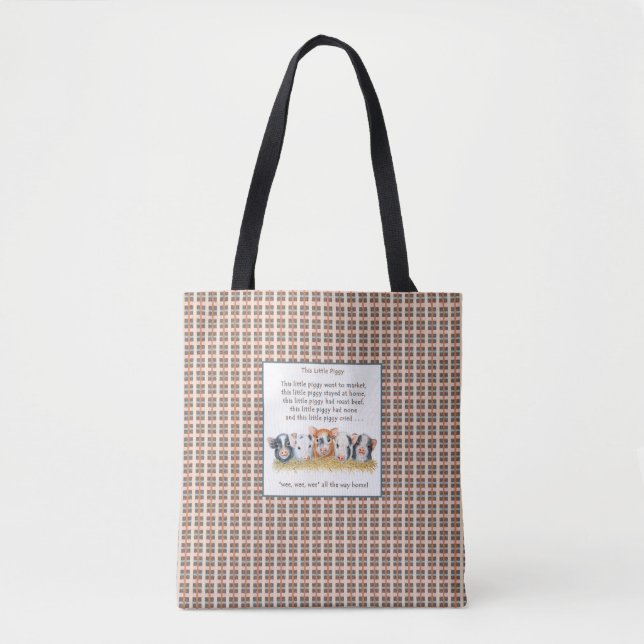 This Little Piggy Tote Bag, Criss-cross Background (Front)