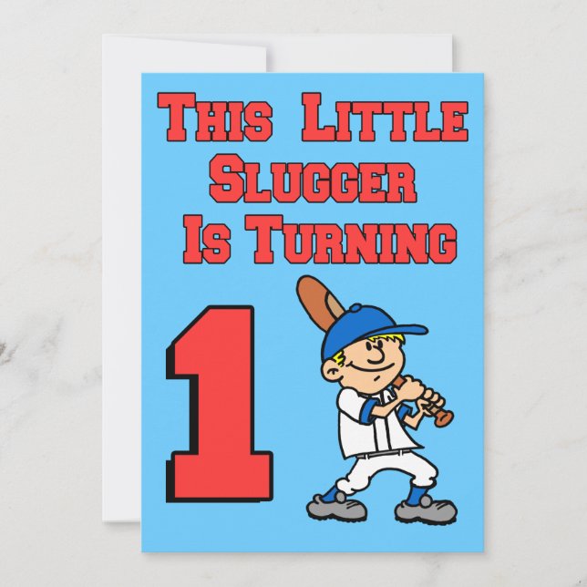 This Little Slugger Is Turning 1 Baseball Theme Invitation (Front)