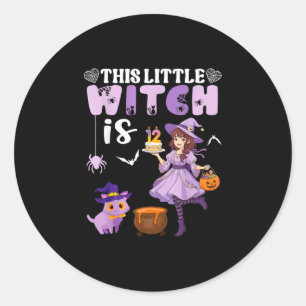 This little witch is 12 years old birthday classic round sticker