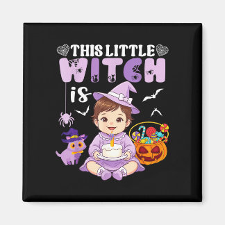 This little witch is 1 year old birthday halloween magnet