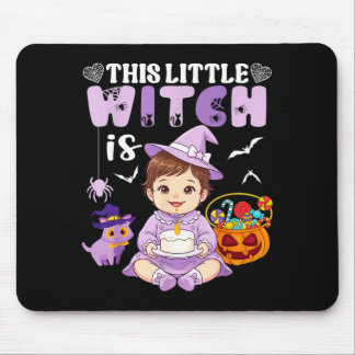 This little witch is 1 year old birthday halloween mouse mat