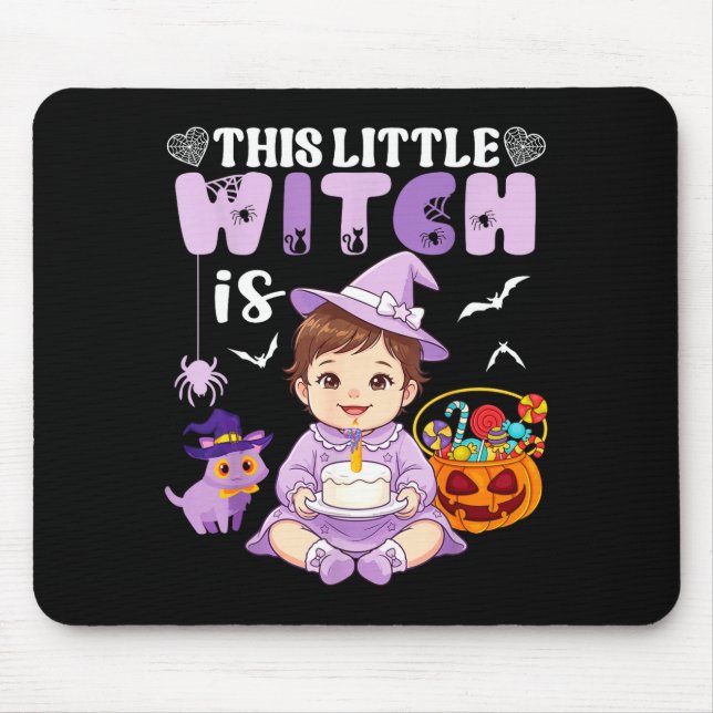 This little witch is 1 year old birthday halloween mouse mat (Front)