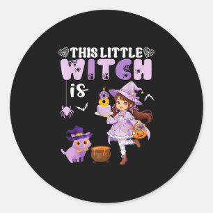 This little witch is 8 years old birthday classic round sticker