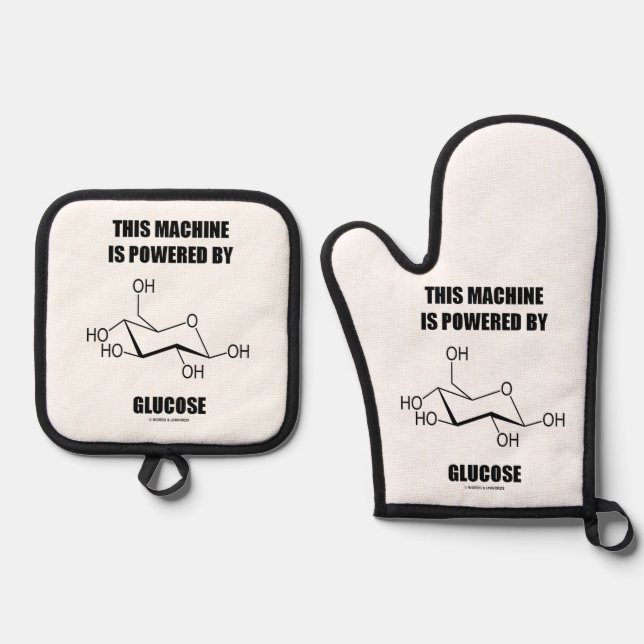 This Machine Is Powered By Glucose Chemistry Oven Mitt & Pot Holder Set (Front)