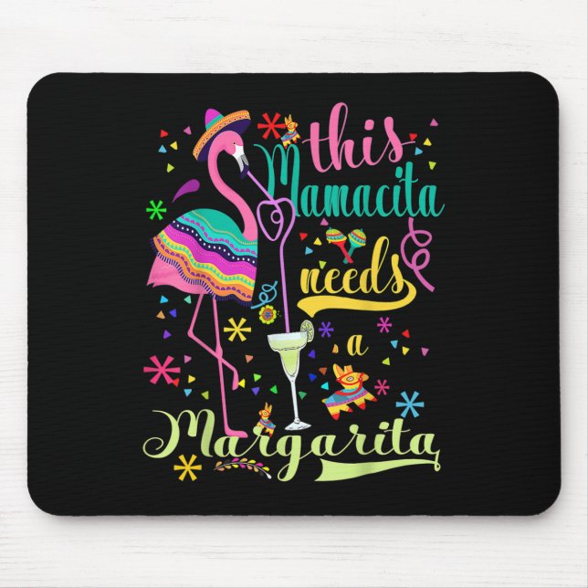 This Mamacita Needs A Margarita Cinco De Mayo Pink Mouse Mat (Front)