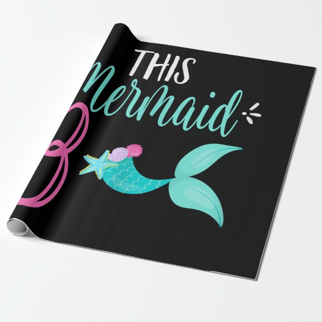 This Mermaid Is 3 Mermaids 3rd Birthday Girl Wrapping Paper (Unrolled)