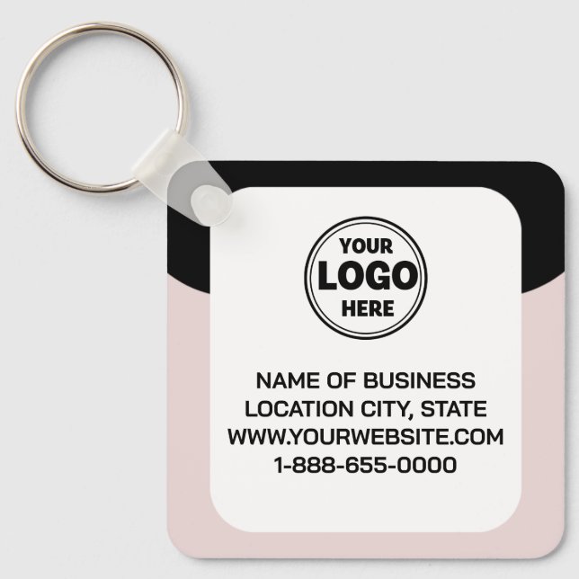 This modern and sleek black | Logo and QR Code Key Ring (Front)
