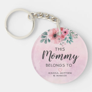 This Mommy Belongs To Pink Floral Watercolor Key Ring