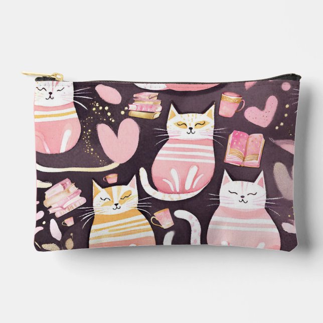 This Mum Just Loves Cats Coffee & Books Cat Mum Accessory Pouch (Front)