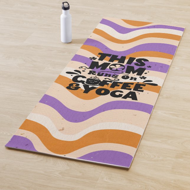 This Mum Runs On Coffee & Yoga Retro Wavy Pattern Mat (In Situ)