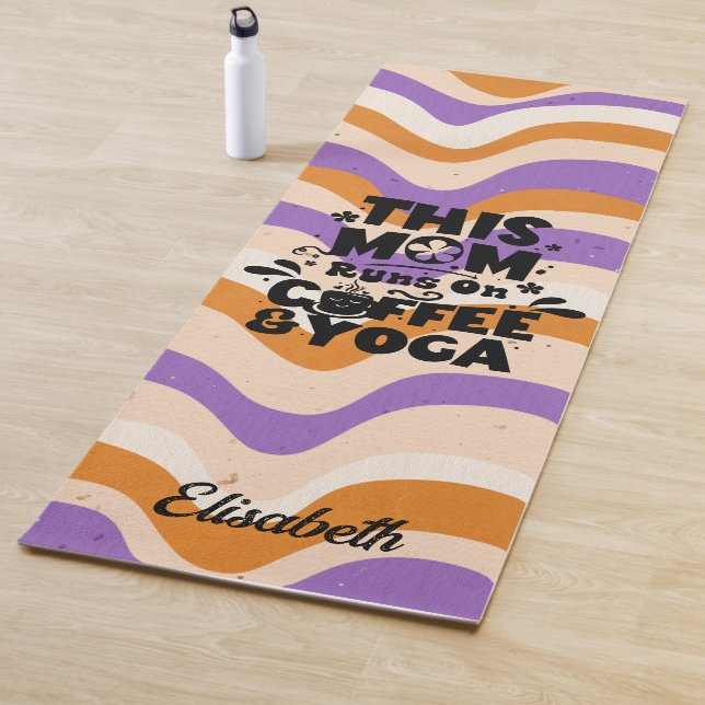 This Mum Runs On Coffee & Yoga Retro Wavy Pattern Yoga Mat (In Situ)