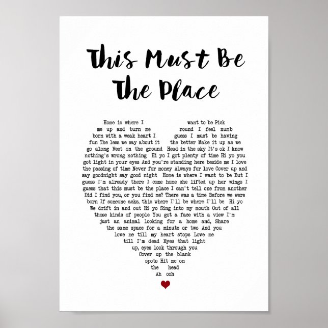 This Must Be The Place Heart Song Lyric Print (Front)