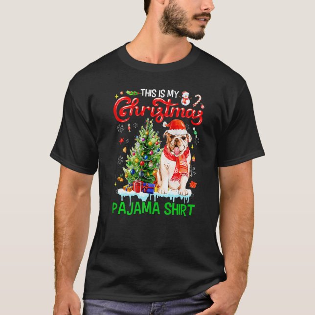 This My Christmas Pajama  Bulldog Scarf Santa Xmas T-Shirt (Front)