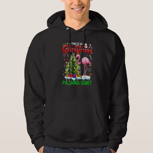 This My Christmas Pajama Flamingo Scarf Santa Hat Hoodie (Front)