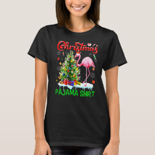 This My Christmas Pajama Flamingo Scarf Santa Hat T-Shirt