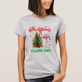 This My Christmas Pajama Flamingo Scarf Santa Hat T-Shirt