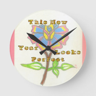 This New Year Looks Perfect Floral Text Art Print Round Clock