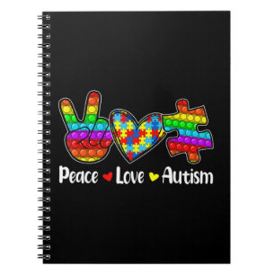 This Novelty Poppin With Sayings "Peace Love Autis Notebook