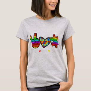This Novelty Poppin With Sayings "Peace Love Autis T-Shirt