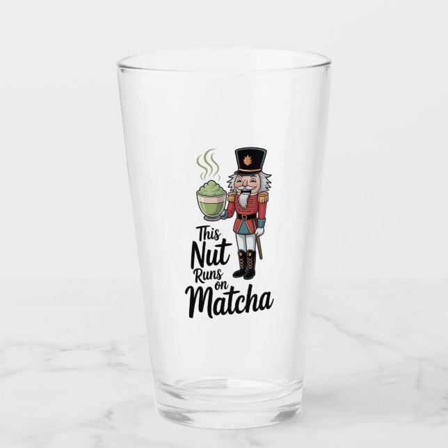 This Nut Runs on Matcha Christmas Nutcracker  Glass (Front)