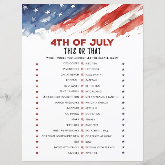 This or That 4th of July Party Game (Front)