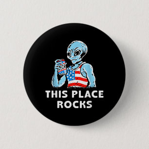 This Place Rocks Blue Alien Wearing An Aamerican 6 Cm Round Badge