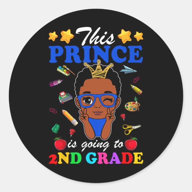 This Prince Is Going To 2nd Grade Back To School A Classic Round Sticker (Front)