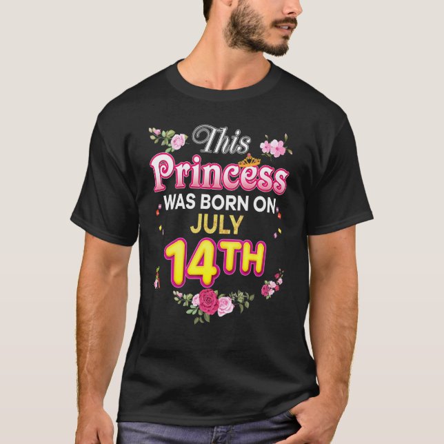 This Princess Was Born On July 14 14th Happy Birth T-Shirt (Front)
