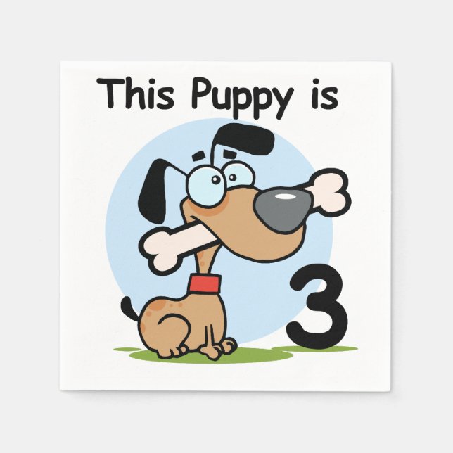 This Puppy is 3 Birthday Paper Napkins (Front)