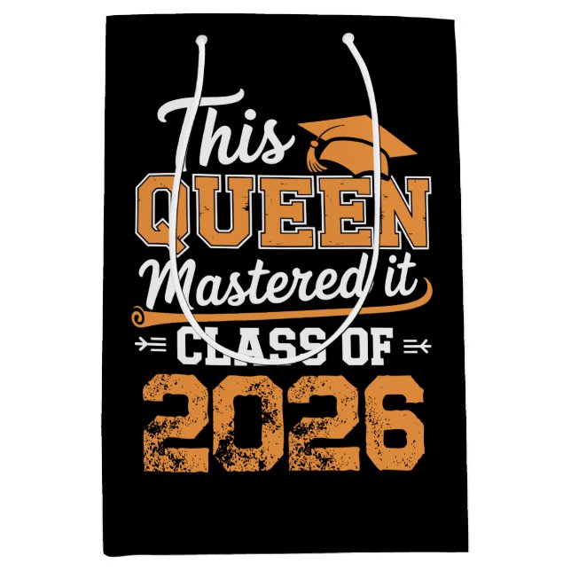 This Queen Mastered It Class Of 2026 Graduation Medium Gift Bag (Front)