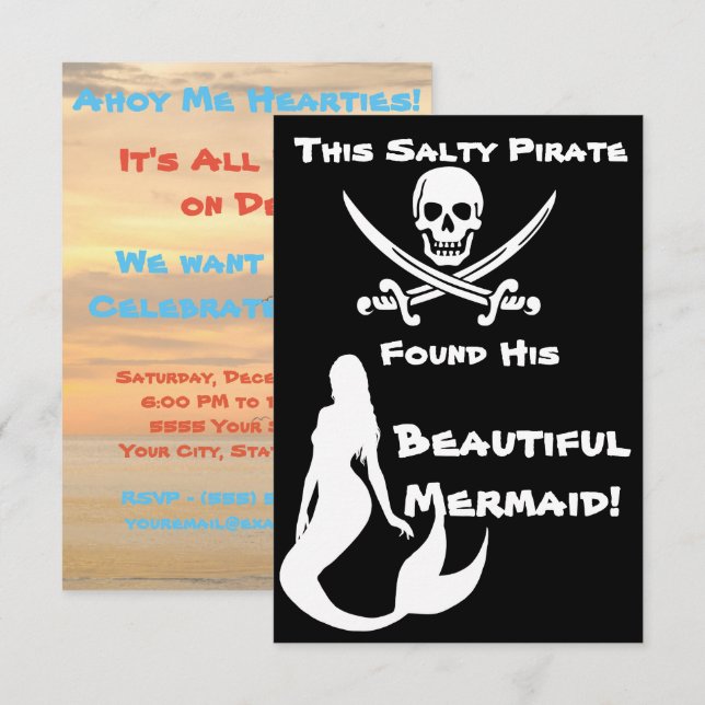 This Salty Pirate Found His Beautiful Mermaid Invitation (Front/Back)