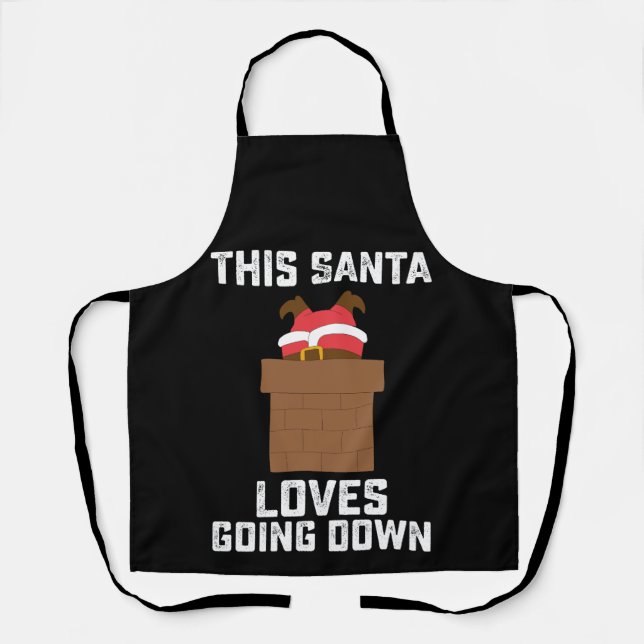 This Santa Loves Going Down Funny Christmas Apron (Front)