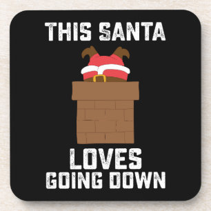 This Santa Loves Going Down Funny Christmas Coaster