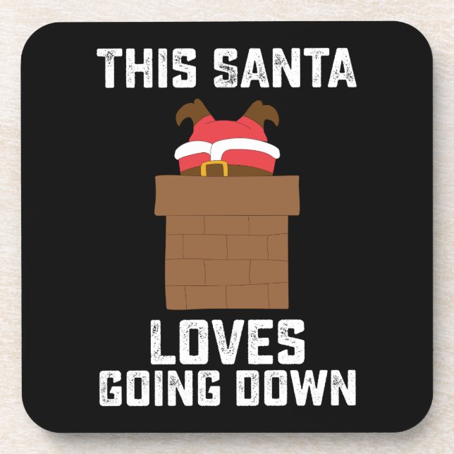 This Santa Loves Going Down Funny Christmas Coaster (Front)