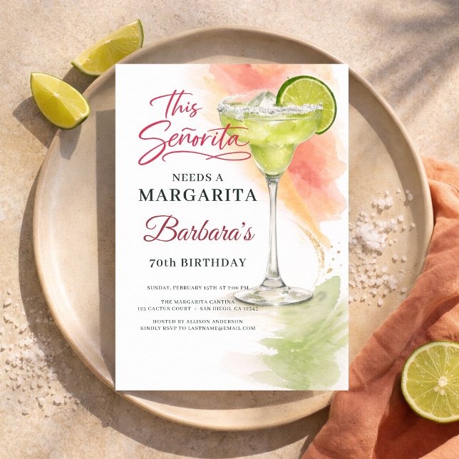 This Señorita Needs a Margarita 70th Fiesta Invitation (Creator Uploaded)