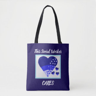 This Social Worker Cares Heart Blue  Tote Bag