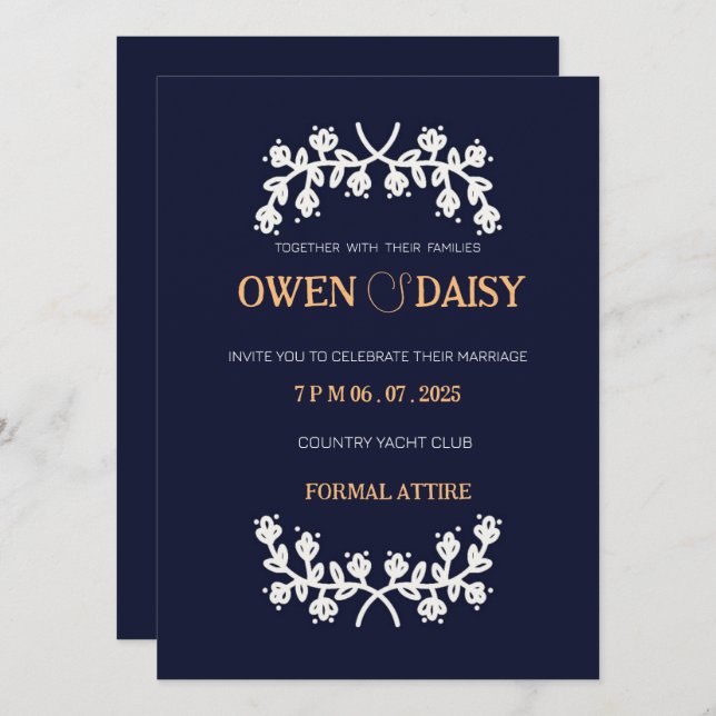 This sophisticated wedding invitation design offer (Front/Back)